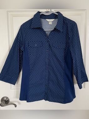 Christopher Banks Navy Blue Polka Dot Button Up size Petite M